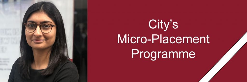 Photo of Bhavina next to the text "City's Micro-Placement Programme"