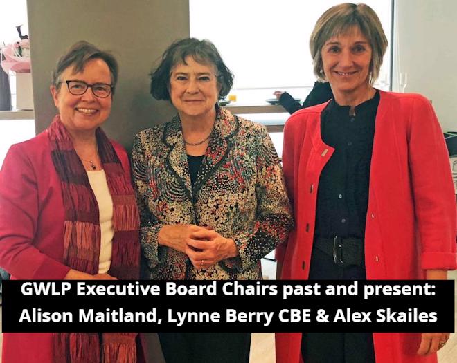 GWLP Executive Board Chairs past and present: Alison Maitland, Lynne Berry CBE and Alex Skailes