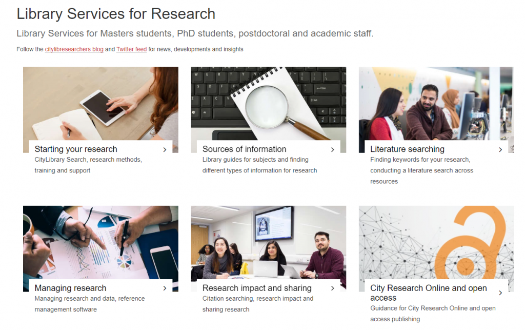 Screenshot of Research guides homepage