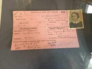 Card recording the 'particulars of a child' arrived in the UK from Germany.