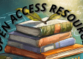 Image with a pile of books and text Open Access Resources