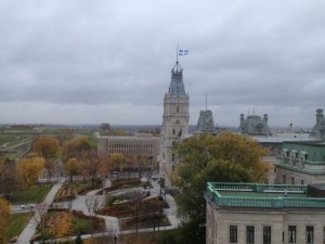 The Quebec Parliament Building; the flag is at half mast after a recent tragedy in Ottawa.