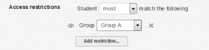 Restrict access settings with Group selected.