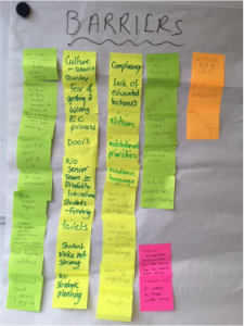Image of series of post-it notes capturing different barriers to learning for disabled student