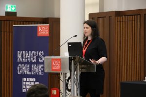 Photo of Anna Wood presenting about King's Online