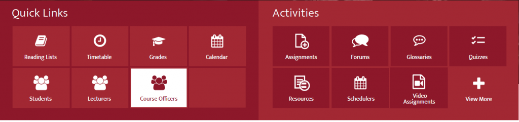 Redesigned Module Dashboard with Course Officers link highlighted