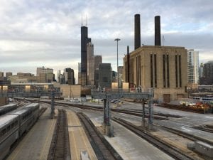 Chicago skyscrapers, seen from the train tracks