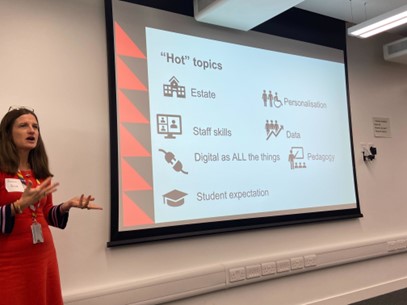 Photo of Susannah Quinsee presenting a slide about City's digital transformation 'hot topics'
