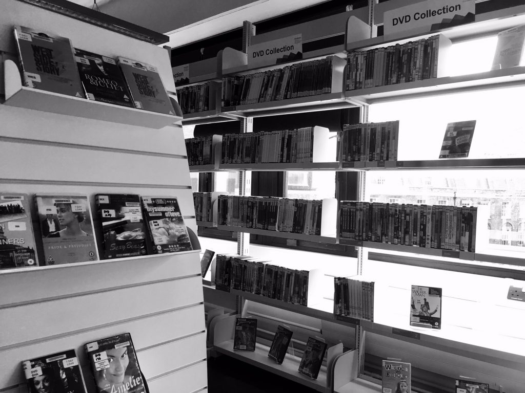 Monochrome images of the DVD collection
