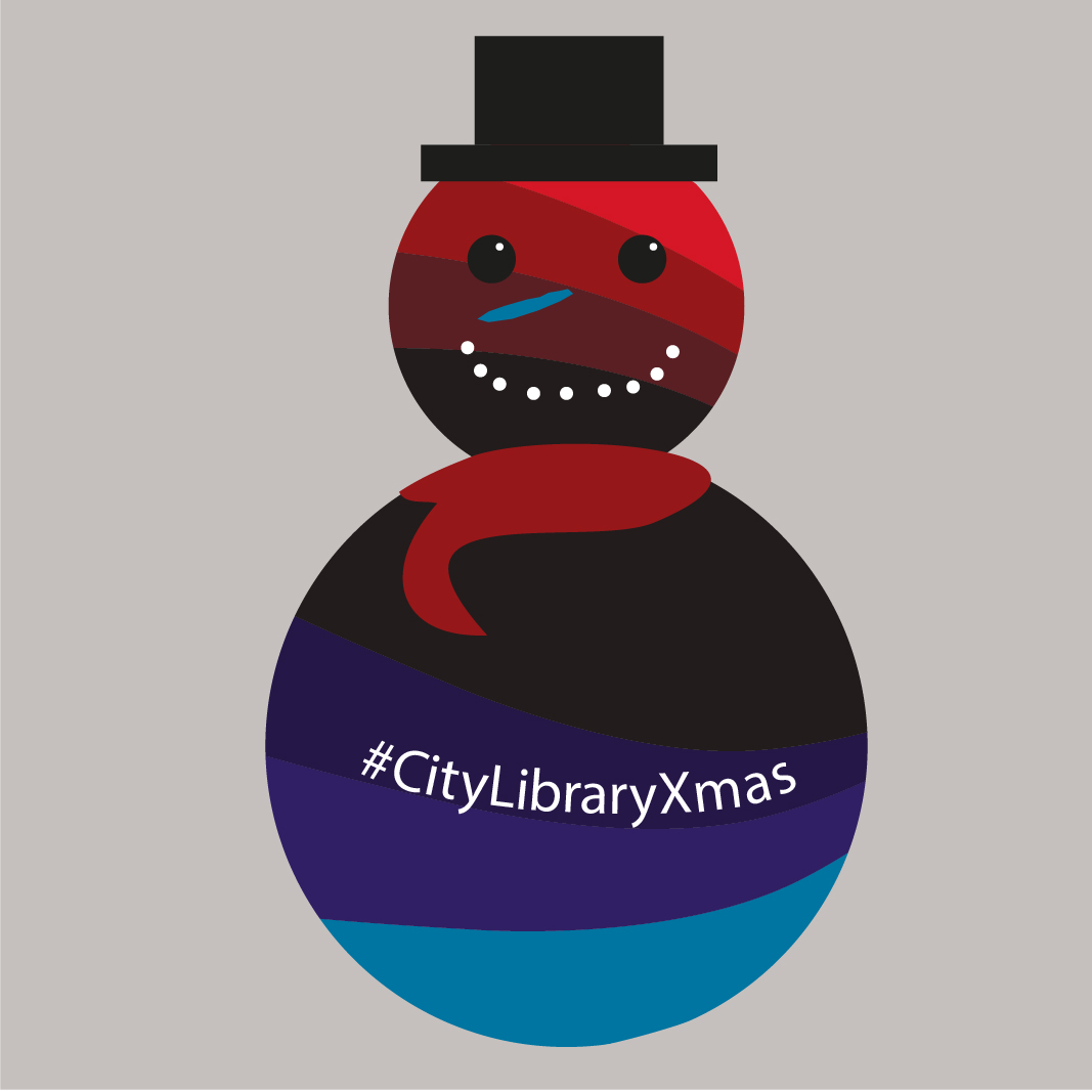 Image of a snowman in CityLibrary colours and #CityLibraryXmas