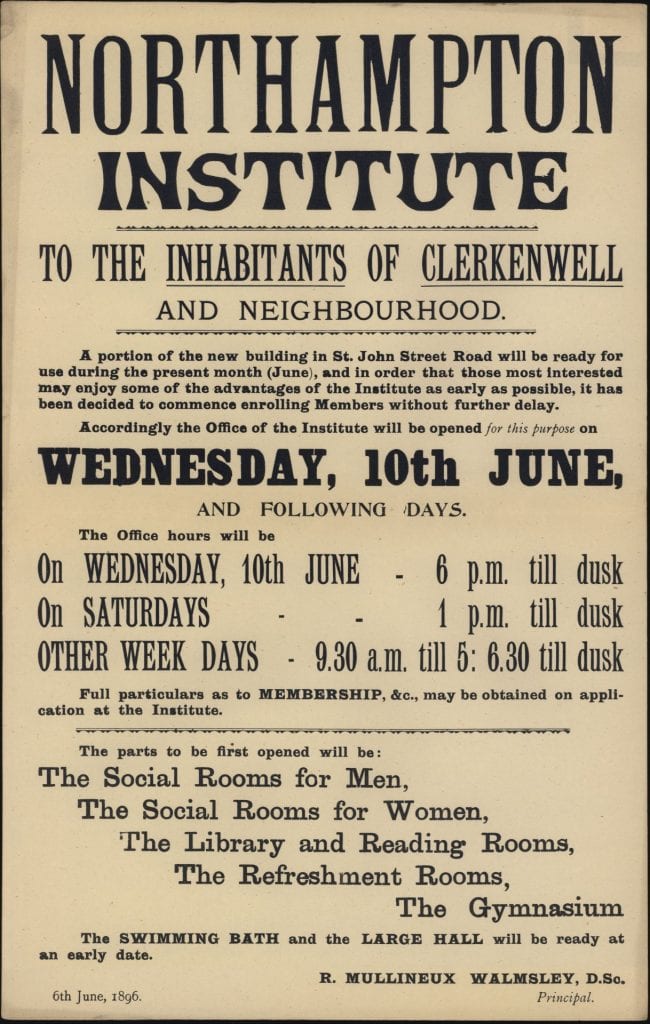 Poster advertising the opening of the Northampton Institute