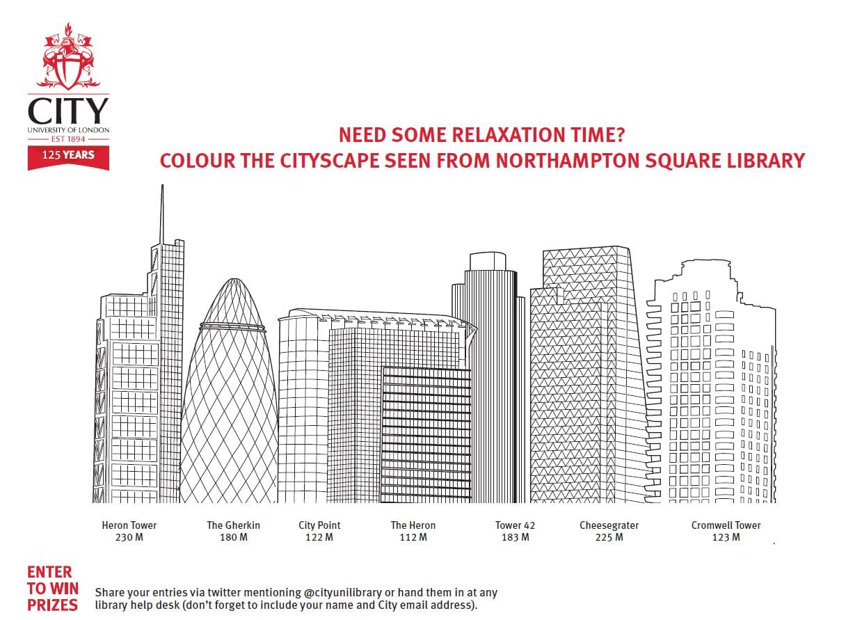 City of London skyline colouring in sheet.