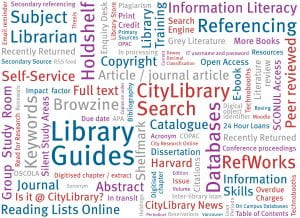 Library themed word cloud.