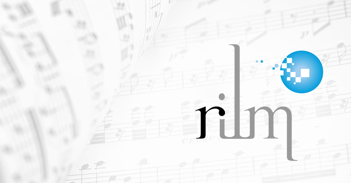 The RILM logo on a background of sheet music.