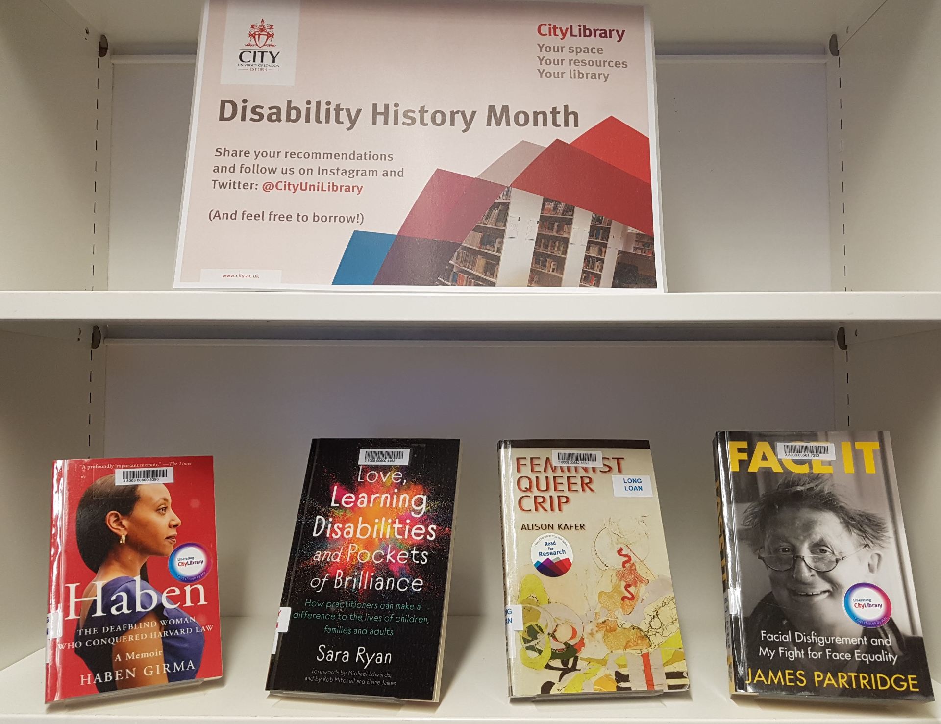A picture of Disability History Month's book display at Northampton Square Library