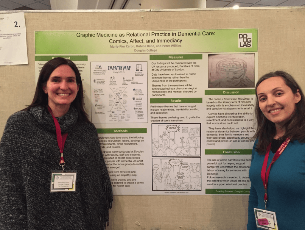 Marie-Pier Caron and Ruhina Rana of the Bachelor of Science, Nursing program, Douglas College, and their poster at the West North-Western Region Canadian Association of Schools of Nursing conference, Edmonton Alberta, February 20-22, 2019. 